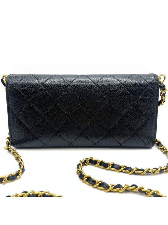 Chanel CC Classic Caviar Flap Wallet Quilted Leather Chain Purse Black - Picture 7 of 10